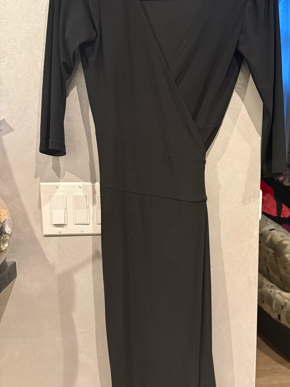 Jones New York Black Long Sleeve Faux-Wrap Jersey Dress